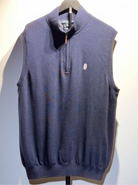 Fairway & Greene Navy Zip Mock-Neck Sweater Vest size XL Golf Wind